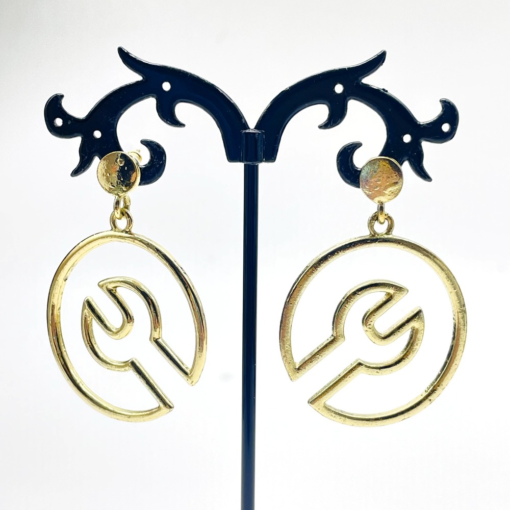 Vintage Gold Tone Pierced Earrings Open Circle Swirl Geometric Statement Retro